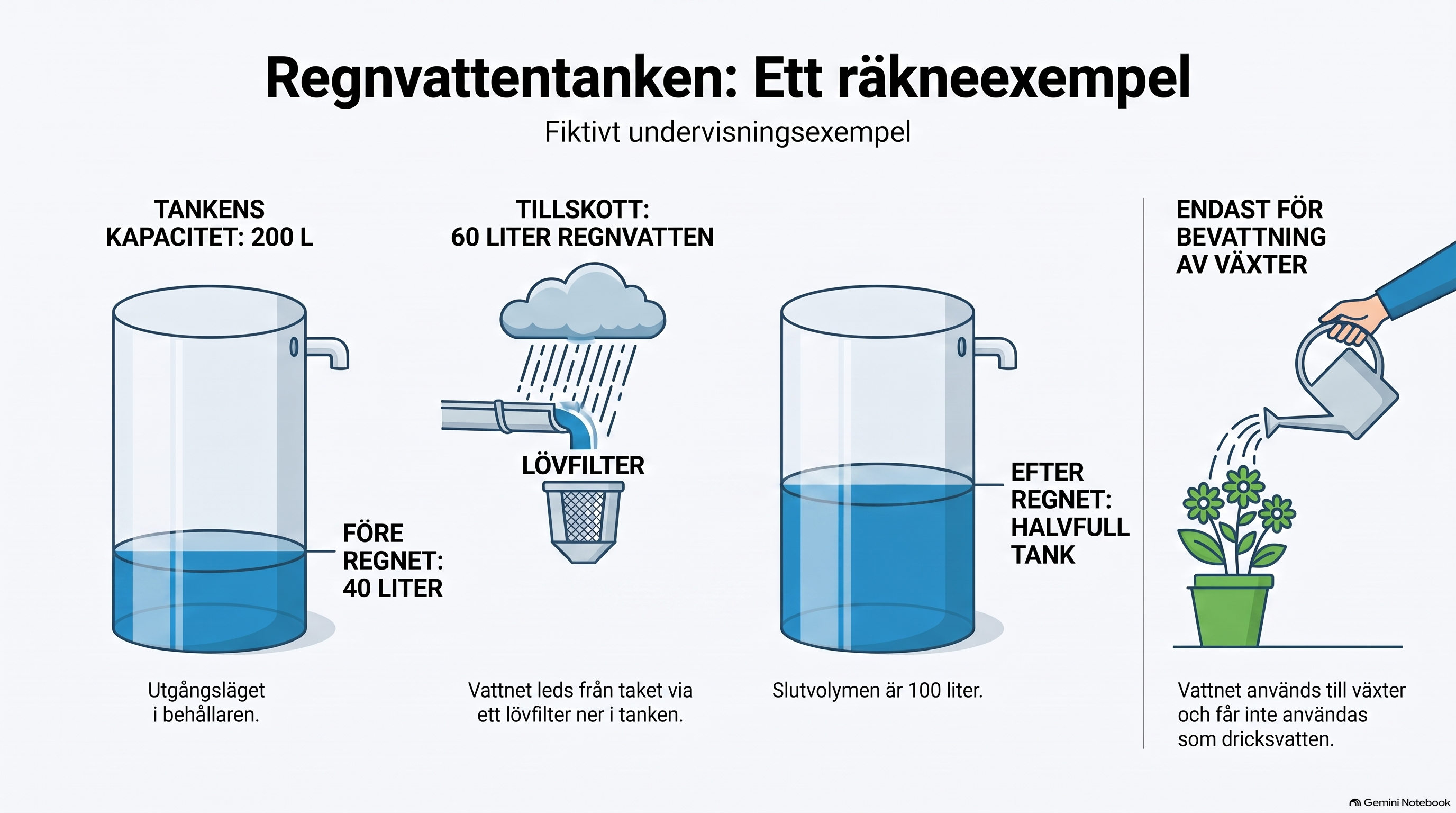Svensk infografik med en tank före och efter regnet